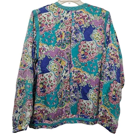 Vintage Mureli Floral Print Silk Studded Zip-Up Oversized Lightweight Jacket Sm - Picture 3 of 17